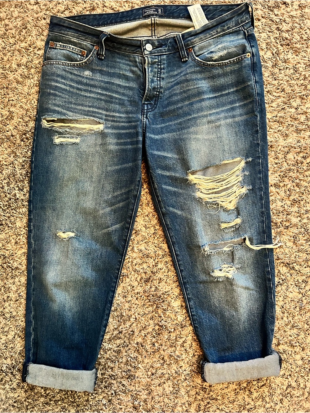 Abercrombie & Fitch Distressed Cropped Blue Jeans